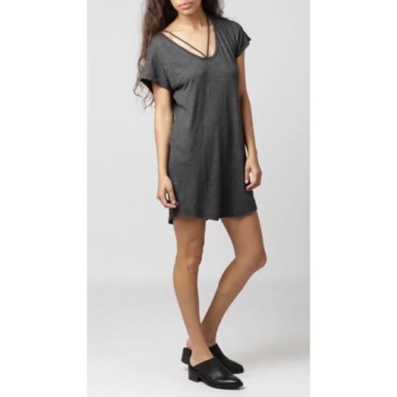 Revolve LNA T-shirt Dress Strappy Tee Cut out Short Sleeve Granite Gray Small - Picture 10 of 13